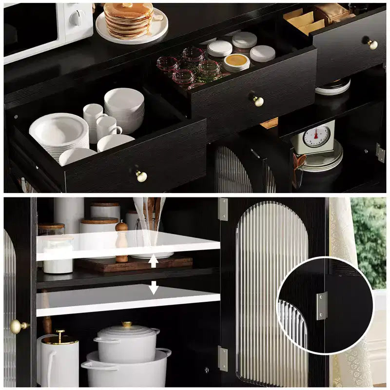 55 Zoll großer Vorratsschrank, schmales Buffet-Sideboard mit 3 Schubladen und 4 Türen für Küche, Esszimmer, Wohnzimmer