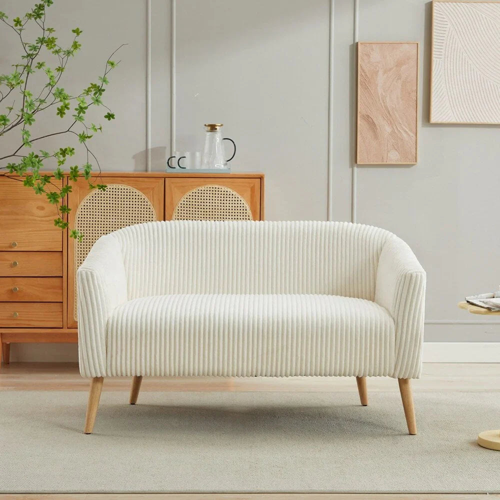 Zweisitzer-Sofa, bezogen mit Cordstoff, mit Walnussholzbeinen