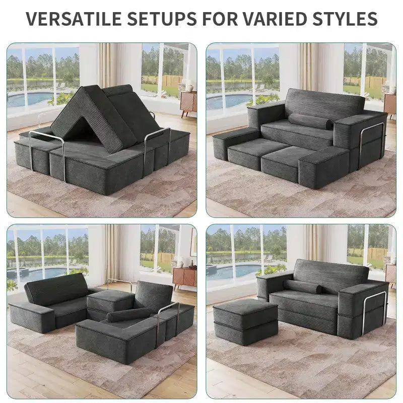 Verwandelbare Cloud-Sektionalcouch Bequemes Kord-Sektionalsofa Bequeme Couch mit tiefem Sitz & hohen Kissen Einfache Montage
