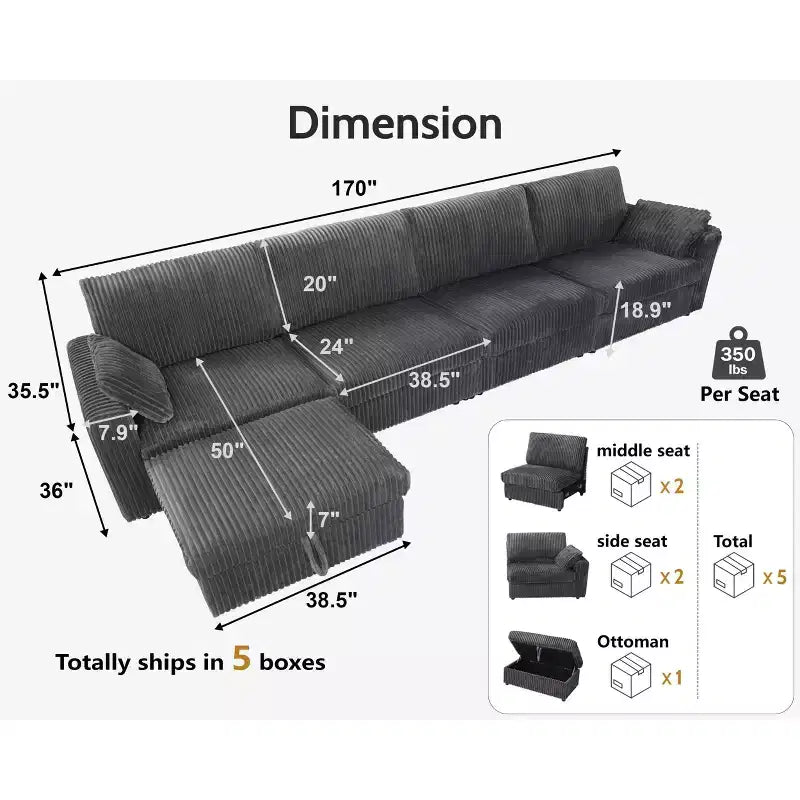 Dyonery Modulares Cord-Ecksofa mit waschbaren Bezügen