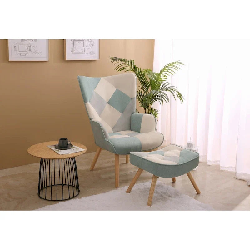 Akzentsessel mit Ottoman, Wohnzimmersessel und Ottomane Set, Bequemer Seitenlehnsessel für Schlafzimmer, Kreative Spleiß-Stoffoberfläche