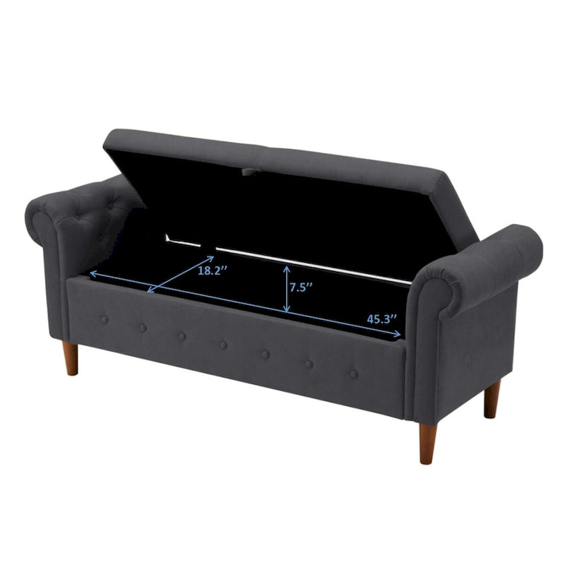 Sitzbank für Schlafzimmer, am Fußende des Bettes, mit gerollten Armlehnen, Samt-Ottomane, lange Bank