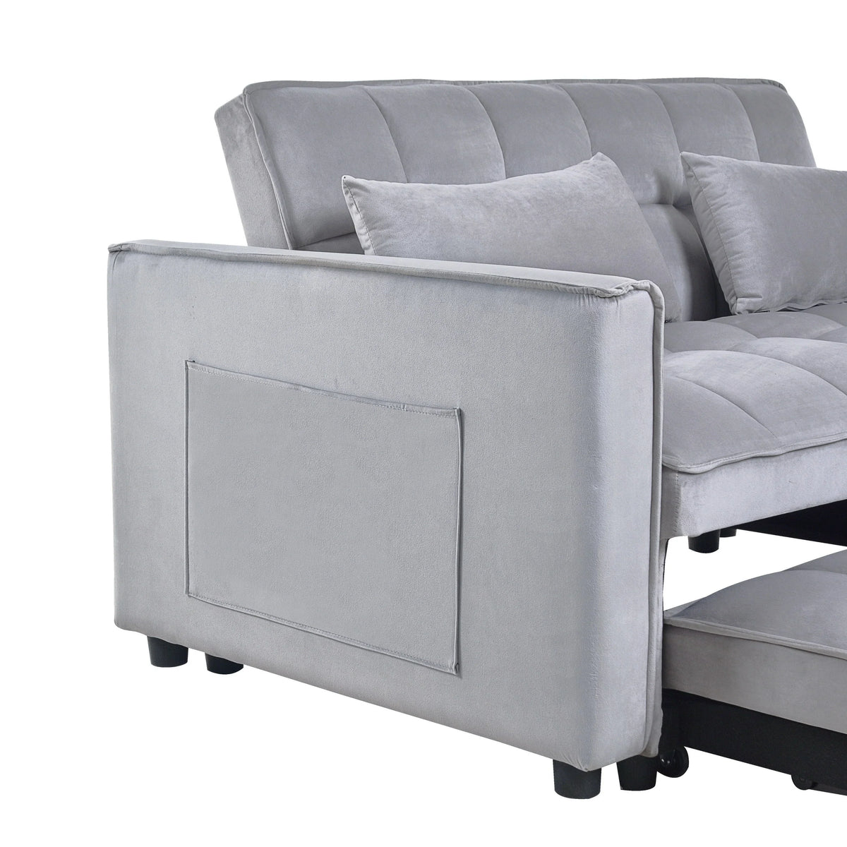 Modernes Schlafsofa zum Ausziehen, 3-in-1 Schlafsofa mit verstellbarer Rückenlehne, Samt-Zweisitzer, Kissen & Seitentaschen
