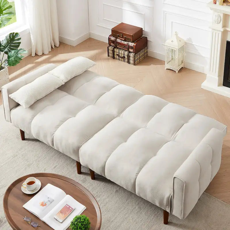 Verwandelbares Futon-Schlafsofa mit verstellbaren Positionen und Holzbeinen