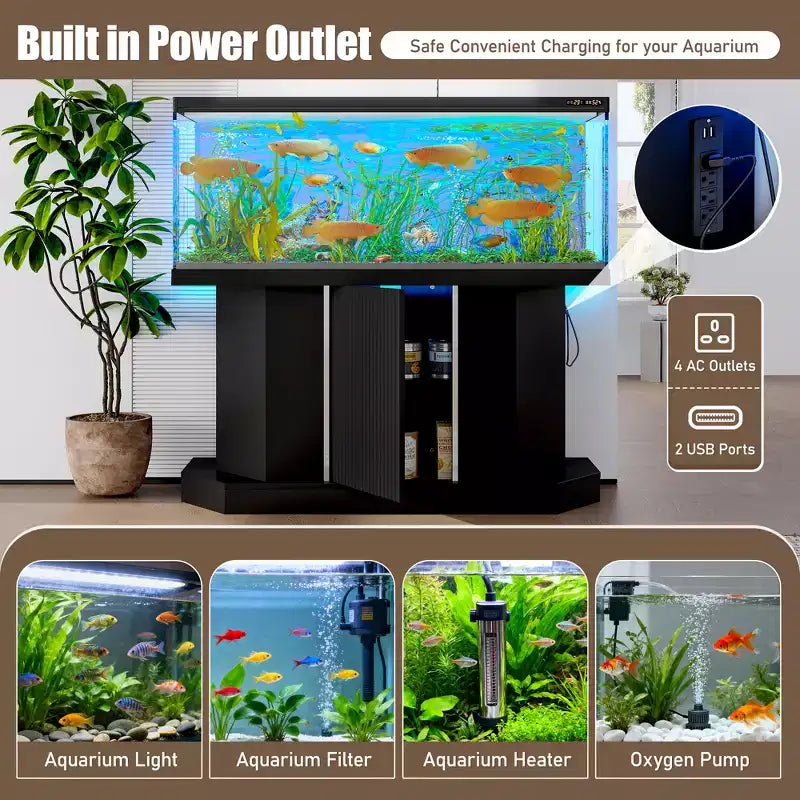 GDFStudio Logan Moderner Aquarienunterschrank aus Holz mit Steckdosenleiste und Aufbewahrungsschrank