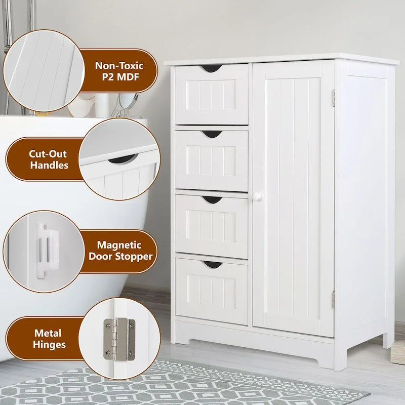 VEIKOUS Badezimmer-Bodenschrank mit 4 Schubladen