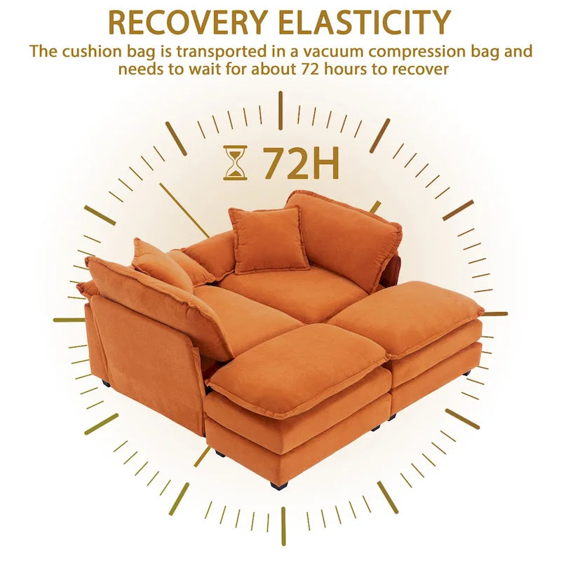 2-Sitzer-Sofa mit 2 Kissen, 2 Polstern und 2 Hockern, bequemes Sofa – Tiefes Wohnzimmersofa, Modulsofa