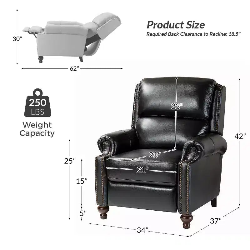 2er-Set Elisabete Modern Wingback Echtleder-Liegesessel mit Vintage-Nagelkopfleiste für Wohn- und Schlafzimmer | ART OF LIVING DESIGNS