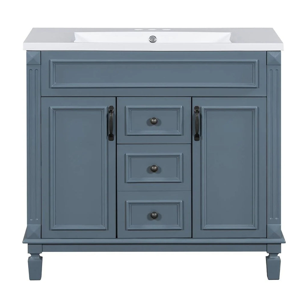 Moderner 36'' Badschrank mit Aufsatzwaschbecken und Spiegelschrank, 2 Türen und 2 Schubladen
