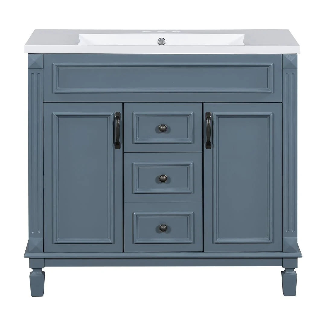 Moderner 36'' Badschrank mit Aufsatzwaschbecken und Spiegelschrank, 2 Türen und 2 Schubladen