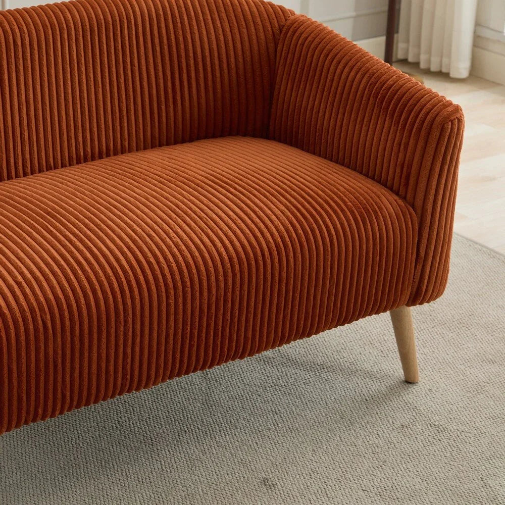 Zweisitzer-Sofa, bezogen mit Cordstoff, mit Walnussholzbeinen