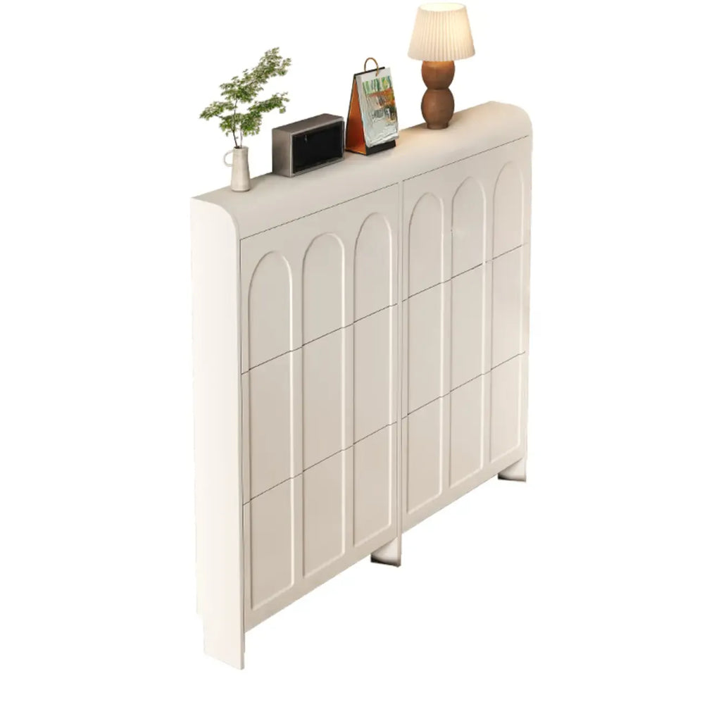Schlanker Schuhschrank mit 3 Fächern, Weiß, Holz, Klappfach