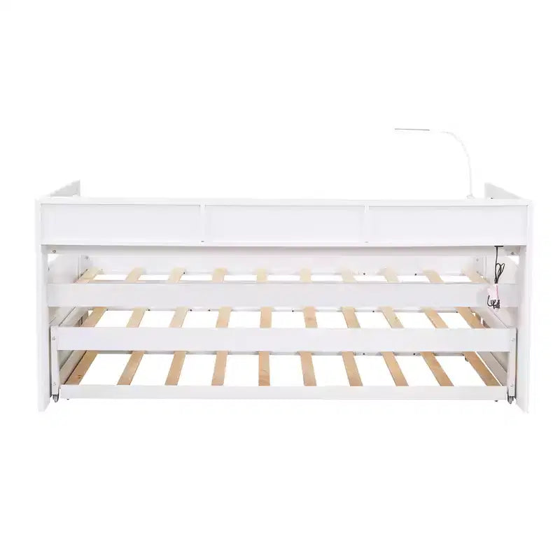 Whisen Twin XL Tagesbett aus Holz mit 2 Ausziehbetten, 3 Staufächern, 1 kostenloser Leuchte und USB-Ladefunktion