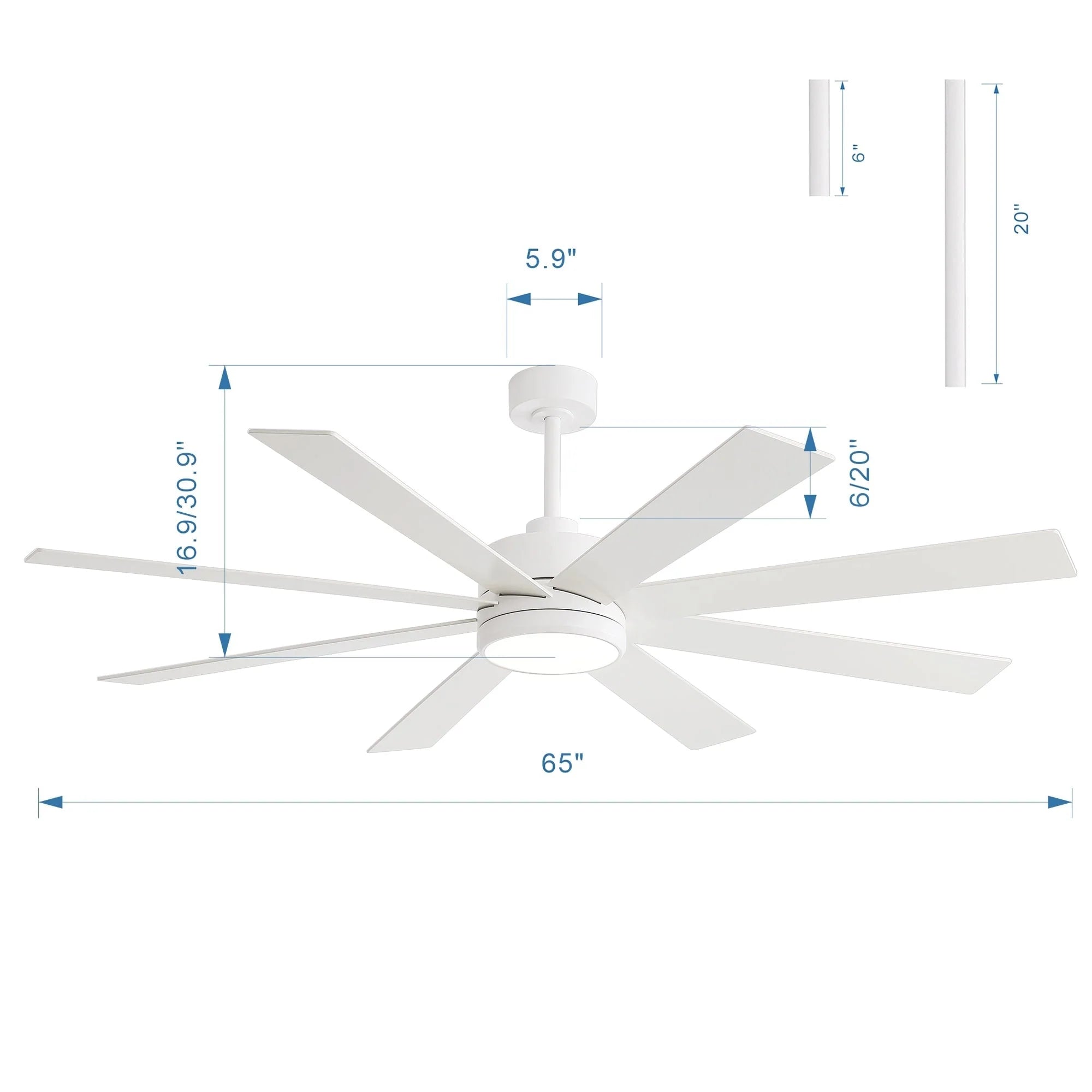 65-Zoll-LED-Deckenventilator mit 8 Flügeln, Licht und Fernbedienung, Schwarz