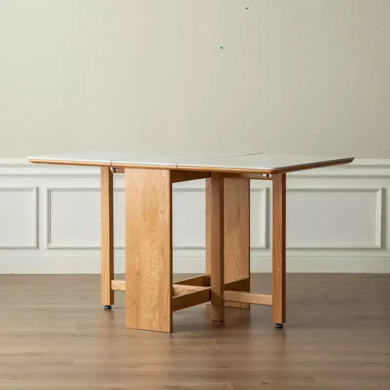 GDFStudio Agatha Moderner Massivholz-Klapptisch für 4-6 Personen mit Rock Slab Platte