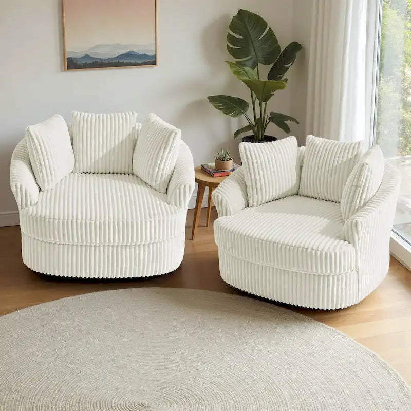 2er-Set übergroßer 43 W Plüsch-Cord-Drehsessel mit Kissen