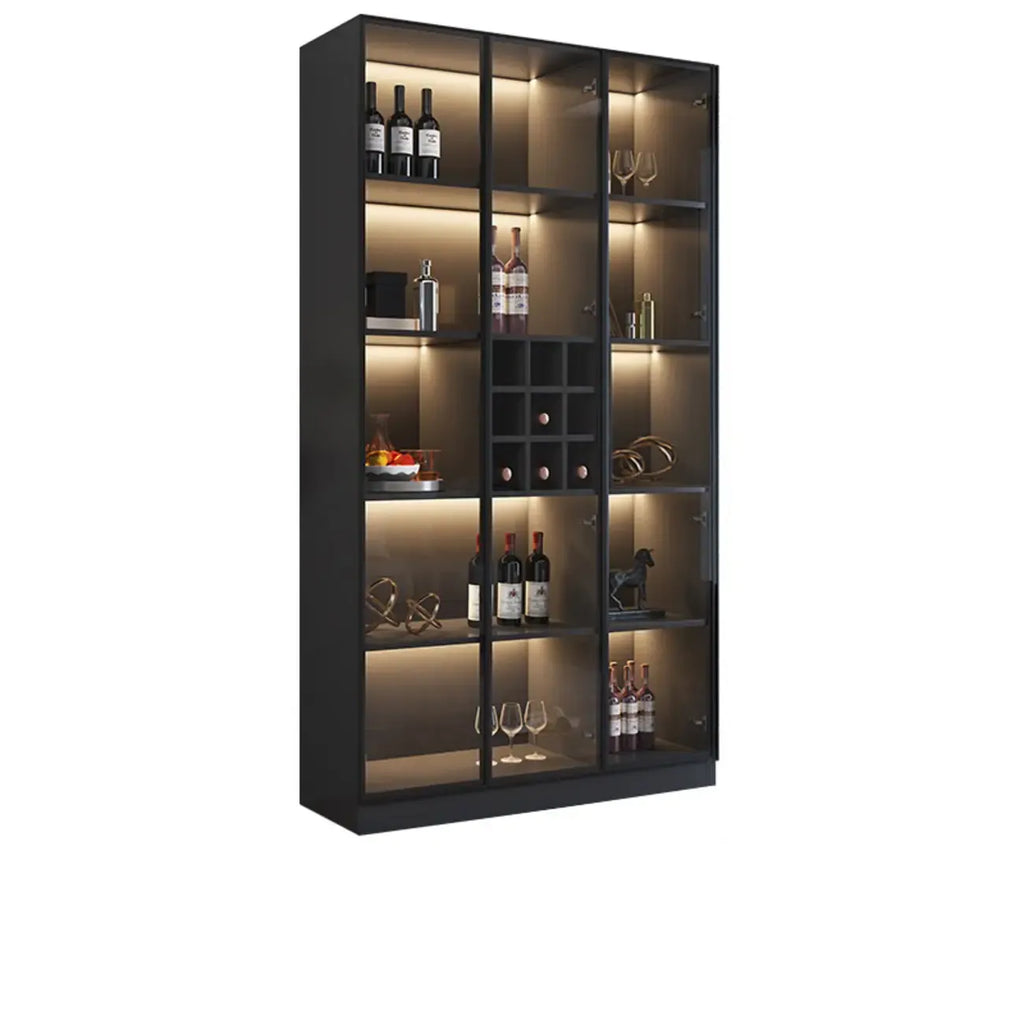 Minimalistisches Weinschrankregal aus schwarzem Holz mit Glastür