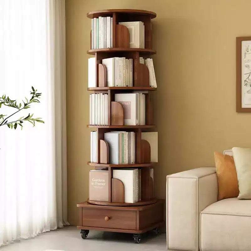 Chic Crate 6-stöckiges, um 360° drehbares Eckregal mit Rollen, schmales Bücherregal für kleine Räume, Nussbaumbraun