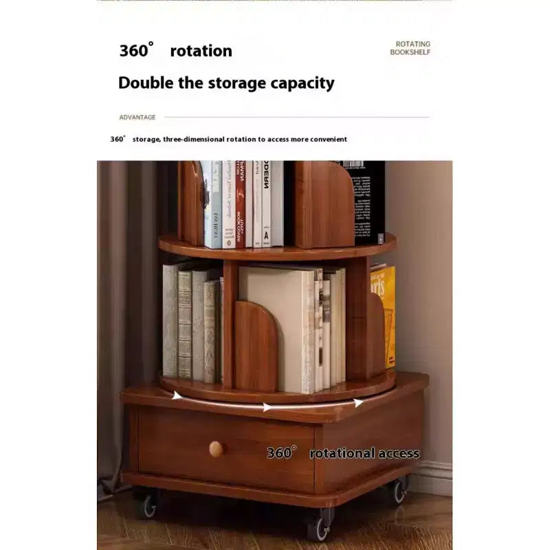 Chic Crate 6-stöckiges, um 360° drehbares Eckregal mit Rollen, schmales Bücherregal für kleine Räume, Nussbaumbraun