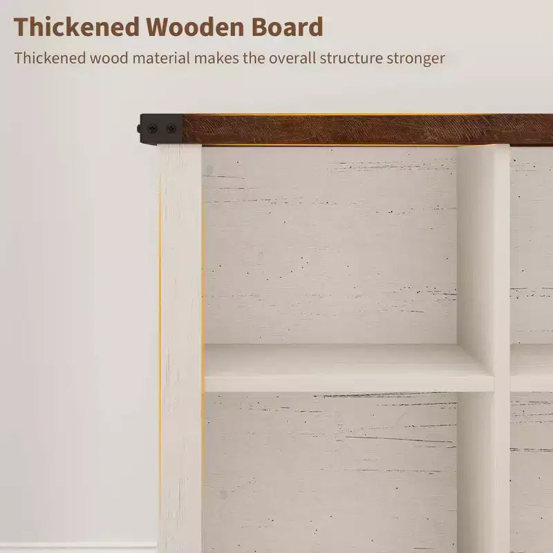 8 Würfelregal, Bücherregal im Landhausstil, 157,5 cm langes Holzregal für den Eingangsbereich, langes, niedriges Bücherregal für das Wohnzimmer