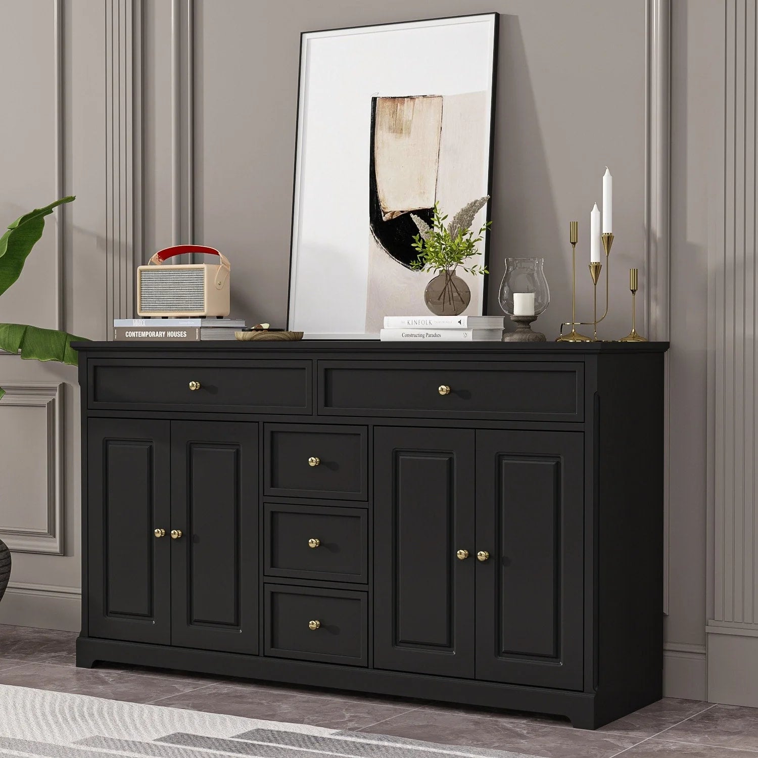 59,1'' Sideboard Buffet Weiß Mid-Century Modern Zeitgenössisch Lackiert
