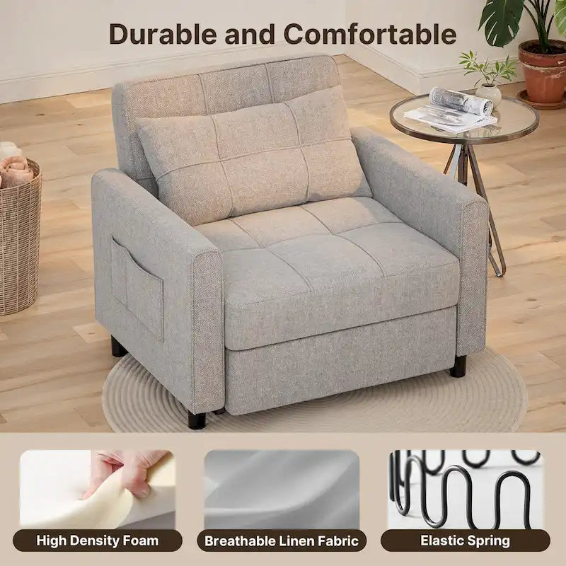 3-in-1 Schlafsofa, ausziehbarer Sessel, umwandelbarer, verstellbarer, klappbarer Polster-Lounge-Sofa