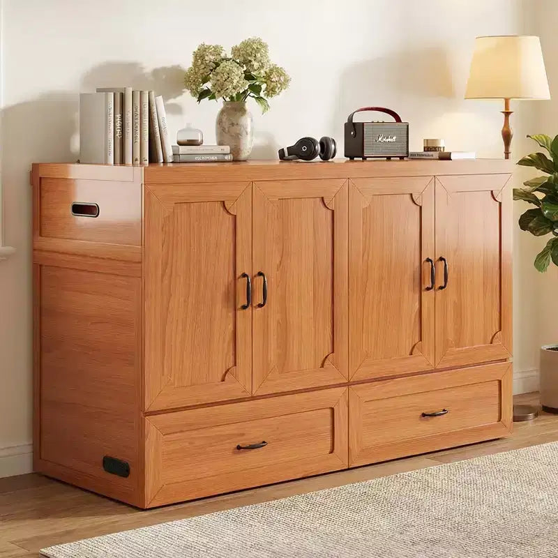 Mjkone Queen Size Wandelbares Murphy-Schrankbett mit USB-Ladefunktion, Schubladen, keine Matratze enthalten