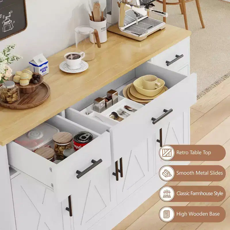 Celebalcony Buffet-Schrank mit Stauraum, 53,4 großer Küchenschrank mit 3 Schubladen und 4 Türen, verstellbarer Einlegeboden für Küche, Wohnzimmer