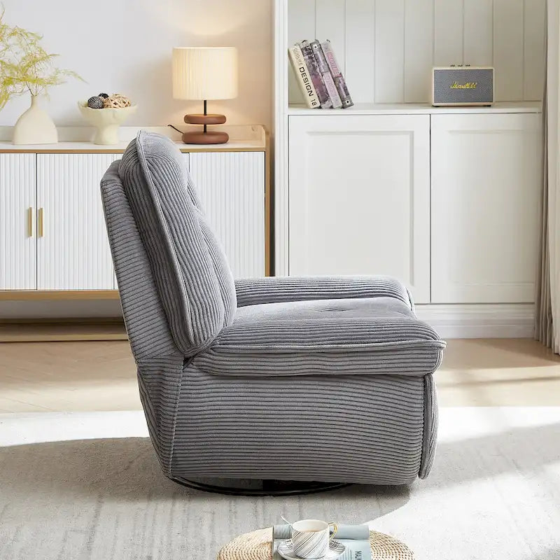 Drehbarer Relaxsessel aus Cord mit Gleitfunktion und Fußstütze für das Wohnzimmer