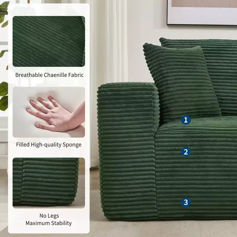 108 Modernes Sofa, 3-Sitzer Polster Ecksofa mit Kissen, Tiefes Sofa, Keine Montage Erforderlich