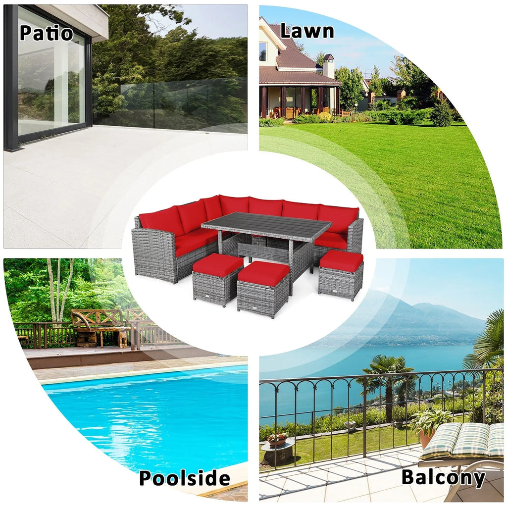 Costway 7-teiliges Terrassen-Essgruppe Rattan-Sofa Couch Ottomane – Details ansehen