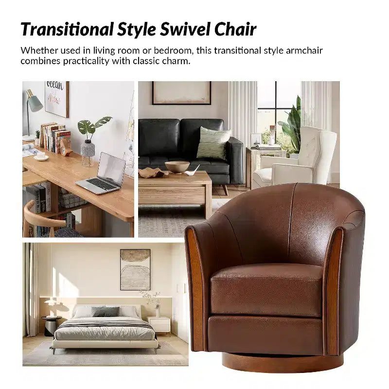 Pocono Transitional Fasssessel aus echtem Leder mit Drehfunktion und Massivholzfuß, 2er-SetArtful Living Design