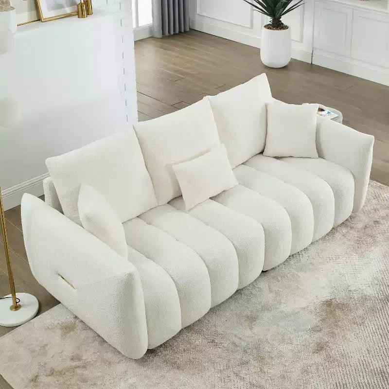 GDFStudio Alanna 79,5 Modernes 3-Sitzer-Sofa mit Teddyfell-Bezug und Kissen
