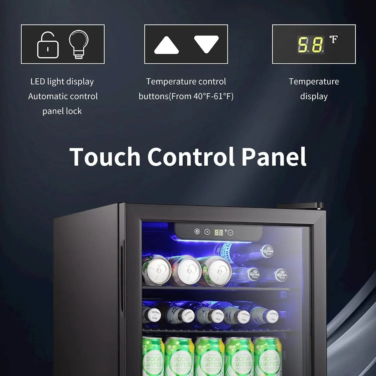 Mini Kühlschrank-100-Dosen-Getränkekühlschrank, Weinkühler, klare Glastür, kleines Getränk Touchscreen - 2.6 Cu. Ft.