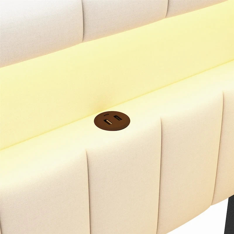 Gepolstertes Plattformbett mit USB-Anschlüssen & LED-Beleuchtung – Einzel-/Doppelbettgestell mit 2 Schubladen – Modernes Schlafzimmer