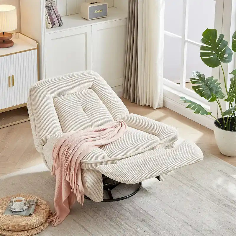 Drehbarer Relaxsessel aus Cord mit Gleitfunktion und Fußstütze für das Wohnzimmer