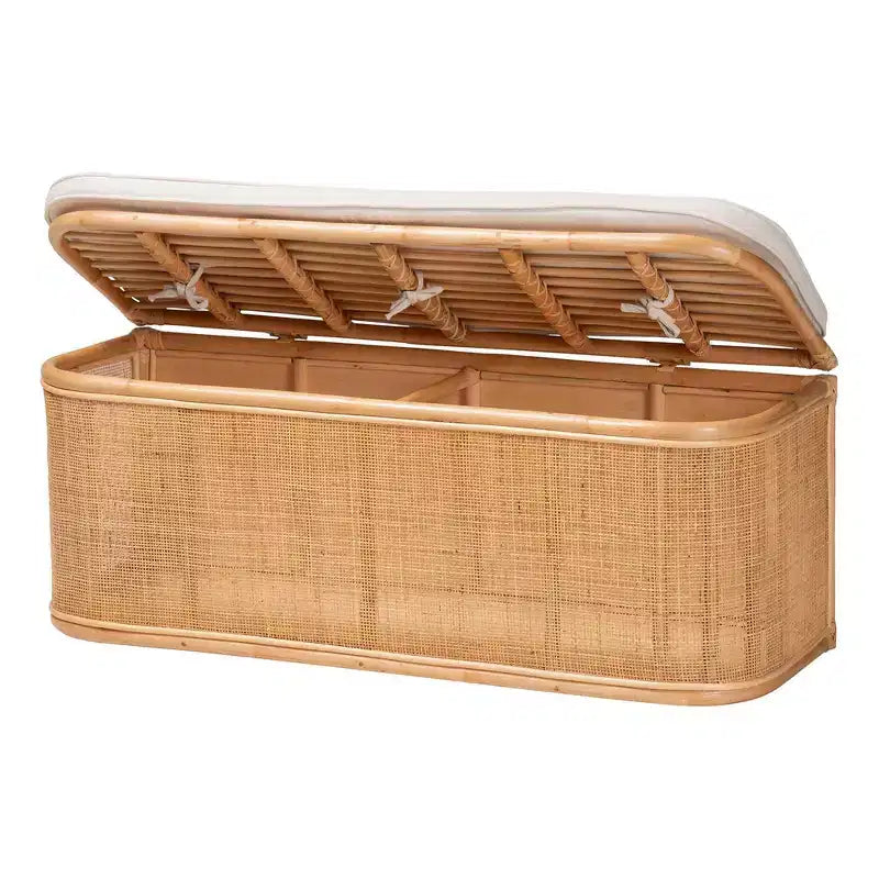 bali & pari Ishana Natur Rattan-Aufbewahrungsbank Natur/Weiß: Bezug Polyester, Rahmen aus Sperrholz, kein Aufbau erforderlich