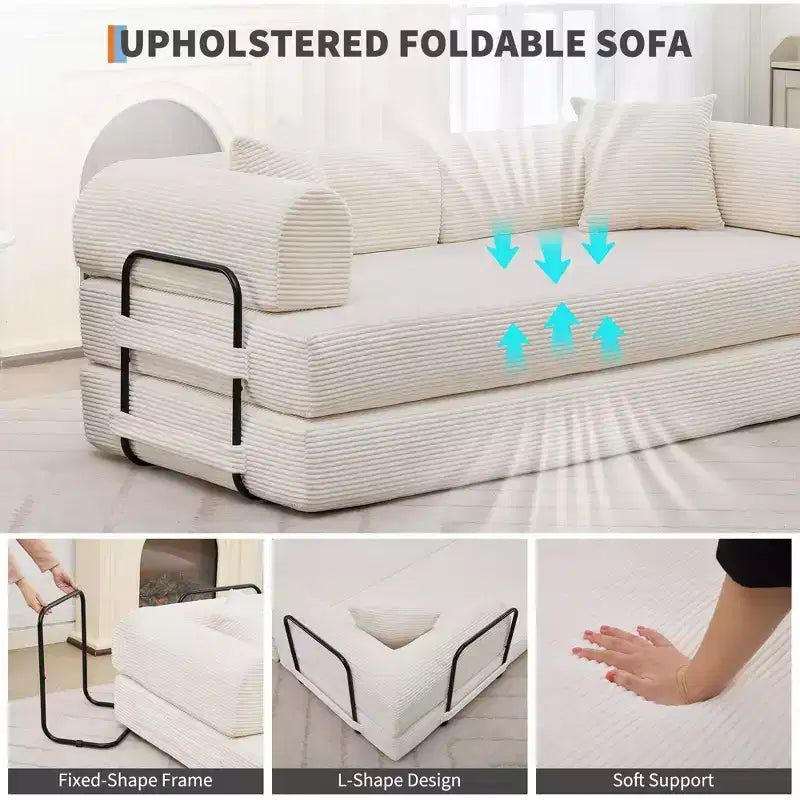 4-in-1 Schlafsofa, 79" rahmenloses Cord-Klappbodenbett mit Kissen, keine Montage erforderlich, Zweisitzer für kleine Wohnungen