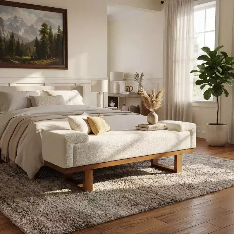 Christopher Knight Home Paulina Moderne Bank aus Kautschukholz mit Bouclé-Polsterung