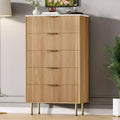Weiß / Marmor & Holz Kommode mit 5 Schubladen – Geriffelte Platte, für 1 Person