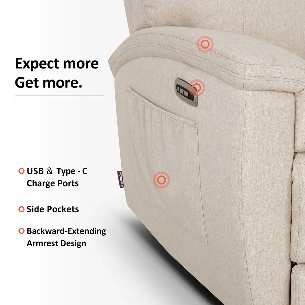 MCombo 60.2 Power Loveseat Relaxsofa mit Massage und zweifacher Heizung, verstellbarer Kopfstütze, USB- & Typ-C-Anschluss, Stoff
