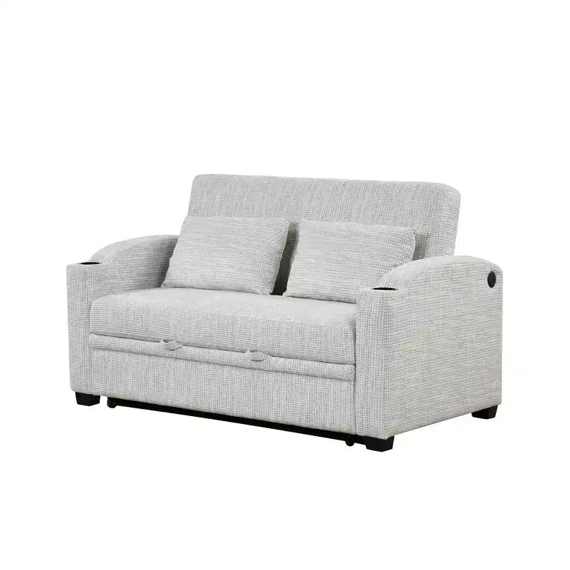 61.6 Modernes Chenille-Schlafsofa mit USB-Anschlüssen, Becherhaltern und verstellbarer Rückenlehne für Wohnzimmer, Apartment
