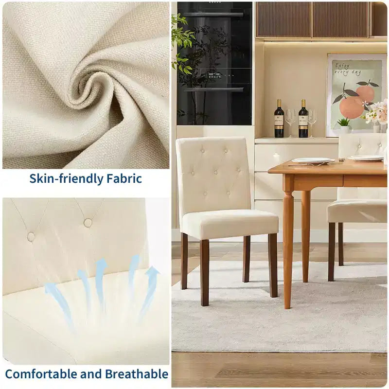 Parsons Esszimmerstühle mit Knopfheftung, 6er/4er-Set – Polsterstühle aus Stoff mit Holzbeinen & gepolsterten Sitzen – Wohnzimmer- und Küchenmöbel