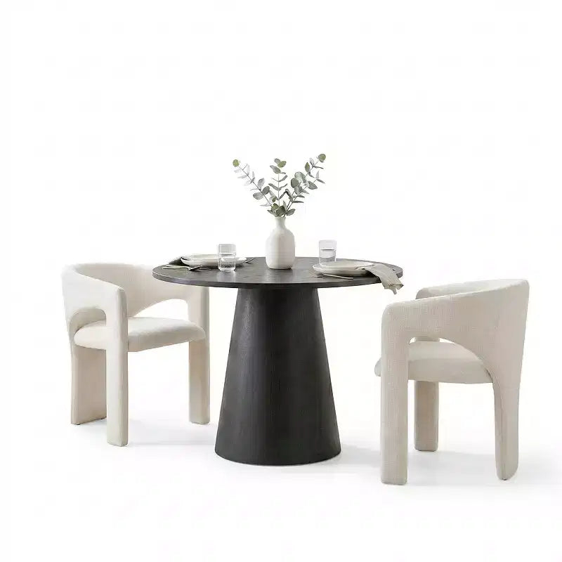 Kleines Essgruppe für 2 Personen, beige gepolsterte Stühle, runder Esstisch mit Säulenfuß, kompakte moderne Küchenmöbel-Panipeachy