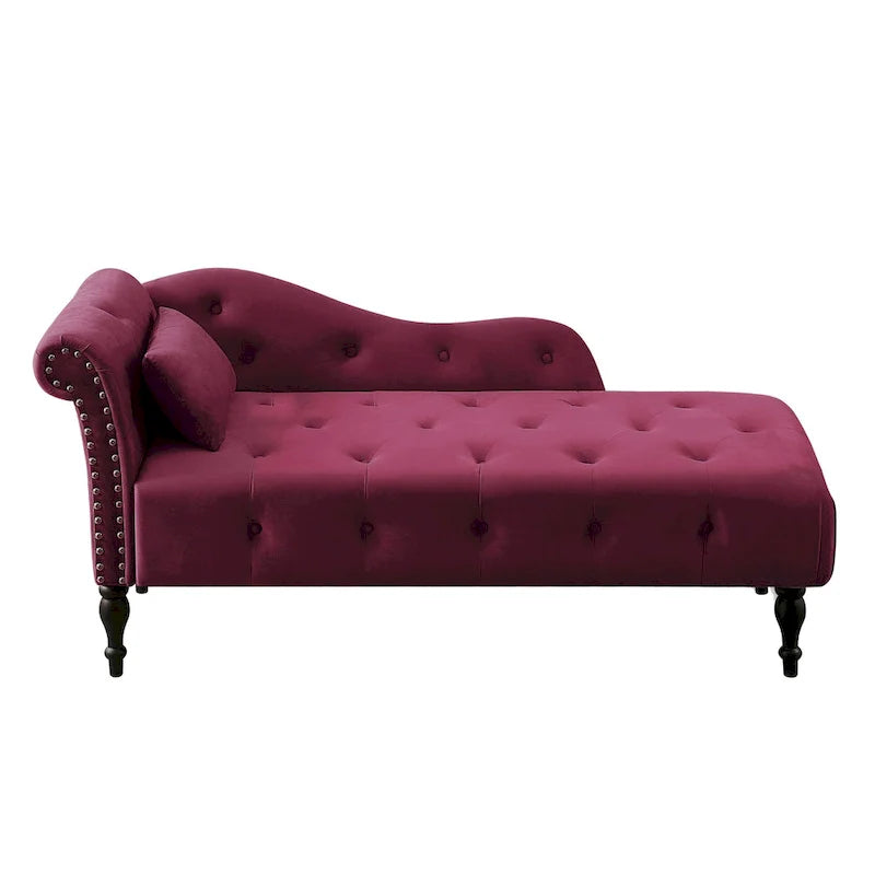 Moderne 60.6 Samt gepolsterte Knöpfe getuftete Chaiselongue mit Massivholzbeinen und Ziernägeln