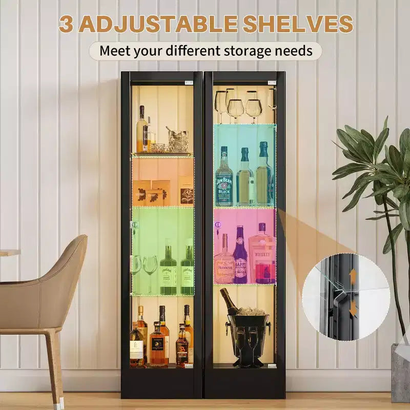 Bekrvio 4-stöckige Glasvitrine mit Schloss, 63 Vitrine mit Hartglastür und verstellbaren Einlegeböden