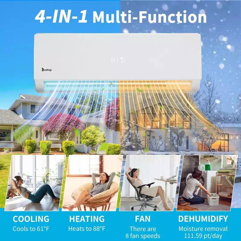 Karl Home 3-Zonen 28000 BTU 20 SEER2 Mini-Split-Klimaanlage mit Wärmepumpe (9K+9K+18K)