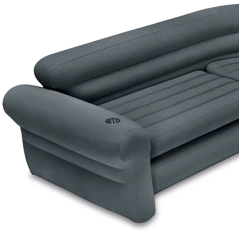 Intex Ecksofa L-förmige aufblasbare Lounge-Couch mit Getränkehaltern, Grau (2er Pack) - 26