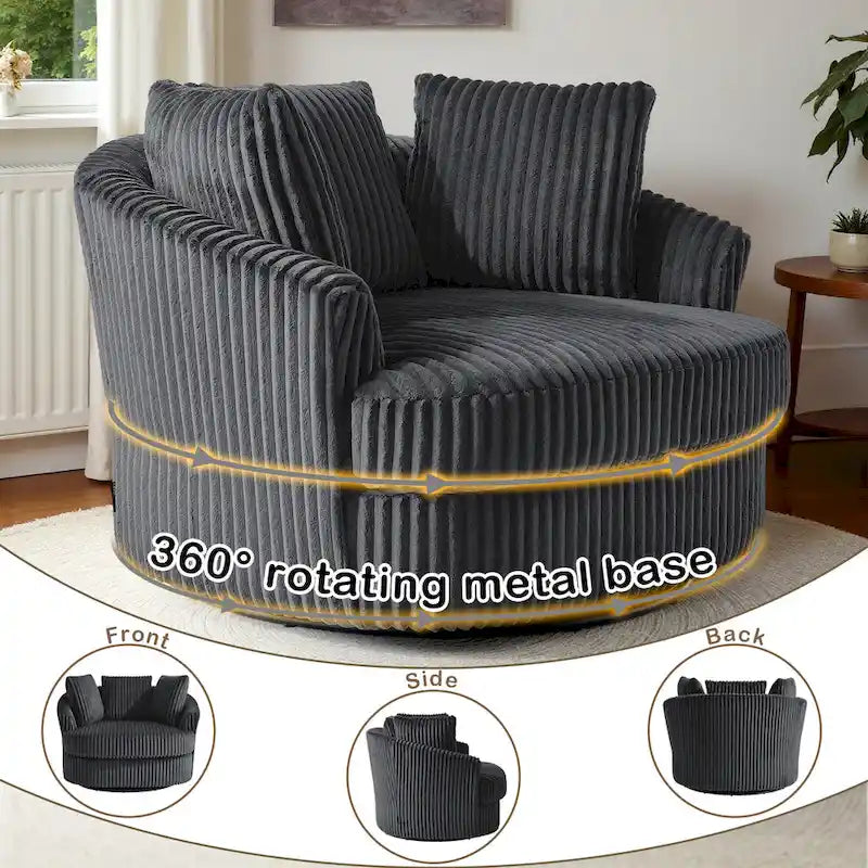 2er-Set übergroßer 43 W Plüsch-Cord-Drehsessel mit Kissen
