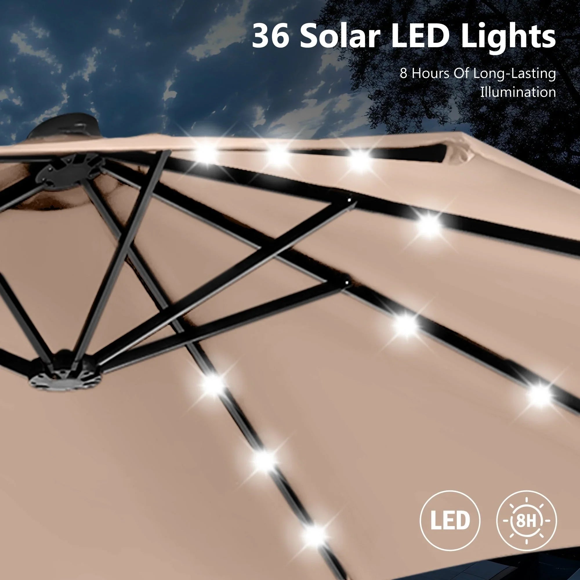 MAISON ARTS 4,5 m rechteckiger Kurbel-Doppelseiten-Sonnenschirm für den Außenbereich, solarbetriebener LED-Terrassenschirm mit Sockel